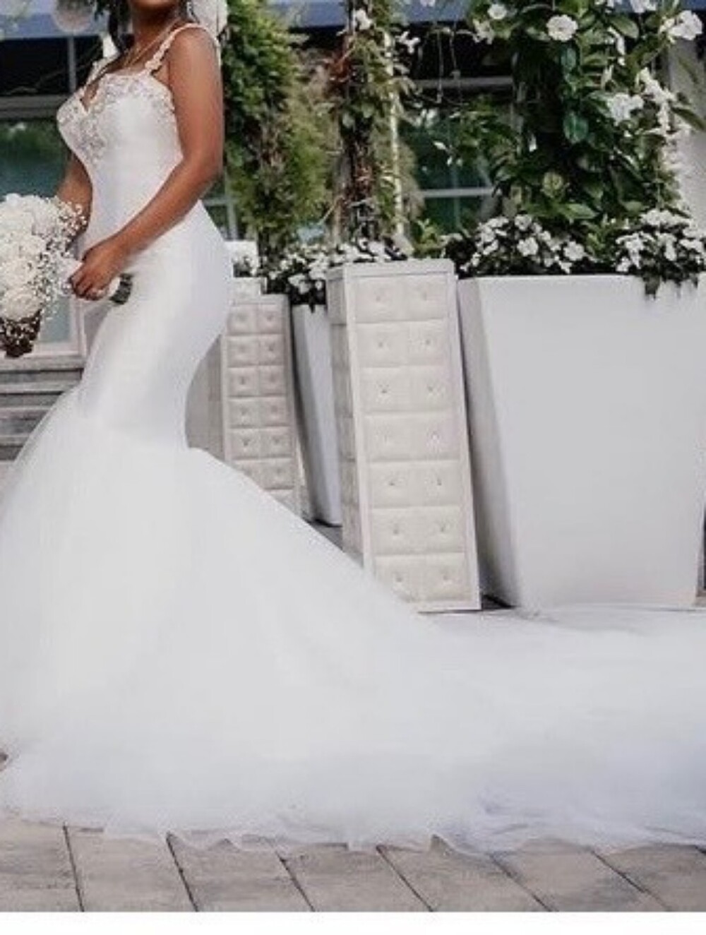 Beaded White Mermaid Style Wedding Dress with Silver Embellishment